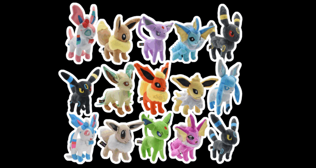 Toutes les Évolutions d'Évoli en Peluche Officielle